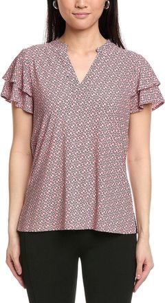 Jones New York Printed Stand Collar Top