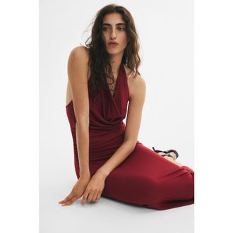 H&M Cowl-neck Halterneck Dress in Dark Red at Nordstrom, Size X-Large