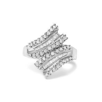 House of Brilliance 10K White Gold 1/2 Cttw Diamond Bypass Cocktail Ring