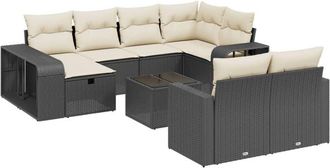 vidaXL Vidaxl - Set De Sof&aacute;s De Jard&iacute;n 11 Pzas Y Cojines Rat&aacute;n Sint&eacute;tico Negro