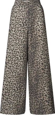 Rabens Saloner Broeken, Dames, Bruin, M, Katoen, Luipaardprint Wijde Pijpen Broek