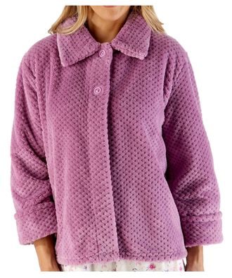 Slenderella Womens Bed Jacket 24/61cm Soft Thick Light Purple Waffle Fleece Collared Button Up Size XXL 24 26