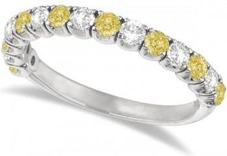 Allurez Yellow Canary & White Diamond Anniversary Band 14k White Gold (1.00ct)