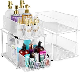 Sorbus Set Of 2 Mesh 2 Tier White Under Sink Organizers