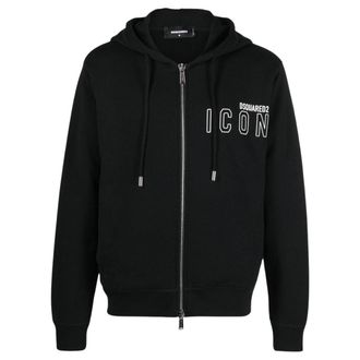 Dsquared2 Mens Icon Outline Logo Zip Black Hoodie Cotton - Size Small
