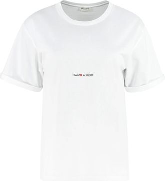 Saint Laurent Tops, Dames, Wit, M, Katoen, T-Shirt