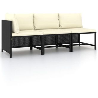 vidaXL Vidaxl - Set Divani da Giardino 3 pz con Cuscini in Polyrattan Nero