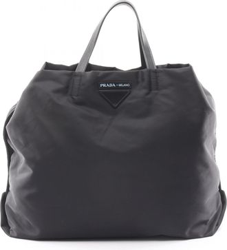 Prada Black Nylon Leather Tote Bag (Pre-Owned)