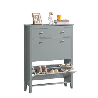 SoBuy Scarpiera Con 2 Ribalte Scarpiera Con Cassetto Scarpiera Scaffali Portascarpe Grigio 80x25x108cm Fsr89-hg - Sobuy