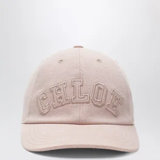 Chlo&eacute; Cappello da baseball in denim di cotone rosa