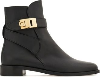 Ferragamo Hug-buckle ankle boots - women - Brass/Lambskin/Goat Skin/Leather/Calf Leather/Rubber - 10.5C - Black