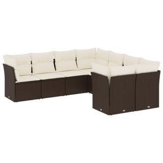 vidaXL Set Sof&aacute;s De Jard&iacute;n 8 Piezas Y Cojines Rat&aacute;n Sint&eacute;tico Marr&oacute;n Vidaxl
