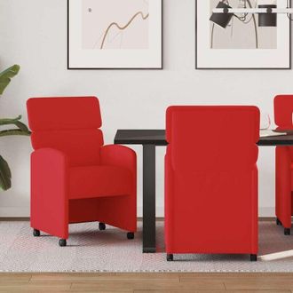 vidaXL Sillas De Comedor Con Ruedas Con Ruedas 2 Pcs Rojo Vino Tinto