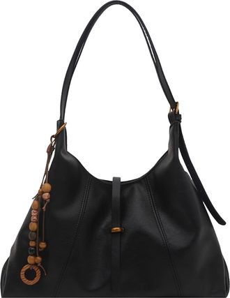 Generic PU Leather Casual Tote Handbag Large Capacity All-Match Shoulder Bag (Black)
