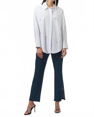Joseph Ribkoff Rhinestone Embellished Button Front Blouse In White