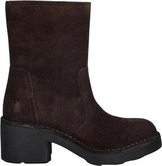 FLY London Enkellaarsjes met blokhak - Dames - Laarzen met Hak - Bruin - 39 EU - Leer - Schoenen