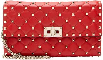 Valentino Red Leather Rockstud Spike Wallet On Chain (Authentic Pre-Loved)