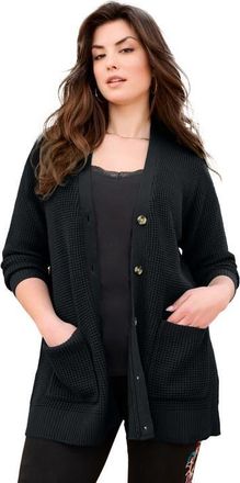 Roaman's Waffle Button Front Cardigan in Black at Nordstrom, Size Medium