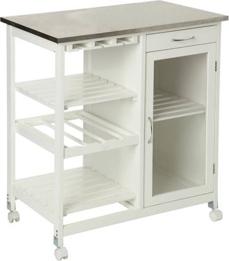 Atmosphera Mesa Auxiliar Blanca Con Bandeja De Acero Inoxidable Atmosphera Cr&eacute;ateur DInt&eacute;rieur