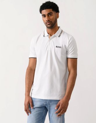 HUGO BOSS Mens BOSS Green Paddy Pro Mens Cotton Blend Polo Shirt With Contrast Logos - Natural 103 - Size: 42