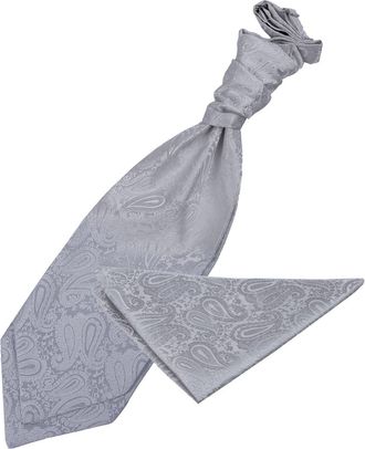 DQT New Paisley Silver Mens Cravat and Hanky Set