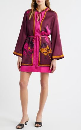 Ciebon Timber Placed Floral Long Sleeve Minidress in Burgundy Multi at Nordstrom, Size X-Small