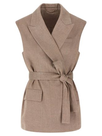 Brunello Cucinelli Belted Vest Gilet Rosa-Donna