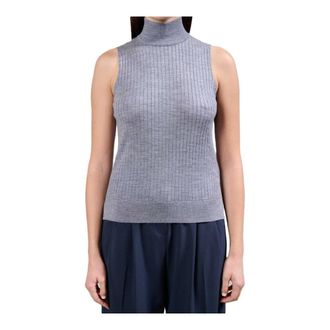 Kaos Kaos, Truien & Vesten, Dames, Grijs, S, Wol, Mouwloze Geribbelde Wollen Top Met Col