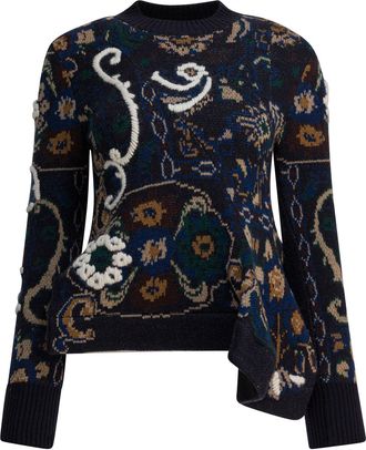 sacai Floral Jacquard Knit Sweater Knitwear Blu-Donna