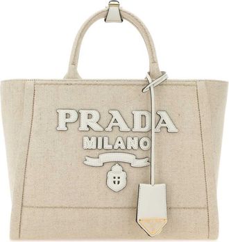 Prada Light Beige Linen Large Tote Bag