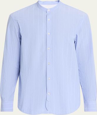 Officine G&eacute;n&eacute;rale Mens Organic Cotton Stripe Band Collar Sport Shirt