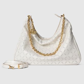 Gucci Lady Lunetta Chain Medium Shoulder Bag, White, Leather