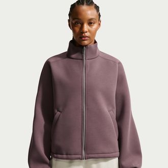 Nike Womens Pregame Fleece Oversized Track Jacket in Purple | IF0653-502
