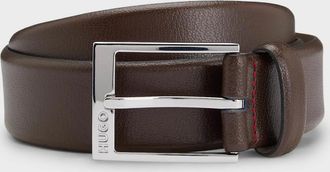 HUGO BOSS Mens HUGO Gellot Mens Grained-Leather Belt with Logo Engraved Buckle - Dark Brown 202 - Size: W34