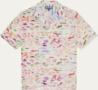 Vilebrequin x Fabrice Hyber Mens Pescador Linen Camp Shirt