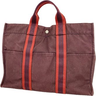 Herm&egrave;s Bordeaux Canvas Tote Bag (Pre-Owned)