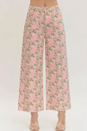 Entro Floral Print Wide Leg Jeans In Pink