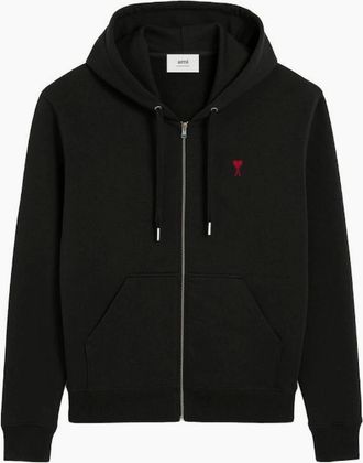Ami Mens Ami Paris Logo Zip Hoodie Black - Size: 38