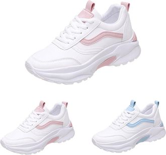 Generic Womens Leather Sports Shoes, Comfortable & Non-Slip Trainers with Air Cushion, Thick Sole, Walking Shoes with Lacing, Increased Cushioning and Relief,