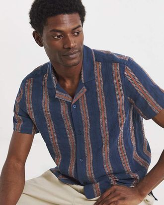 Jacamo Pointelle Revere Collar Striped Shirt