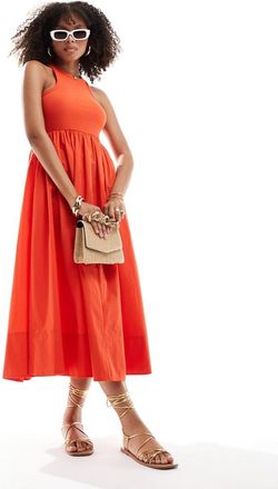 Vero Moda Y.A.S - Vestito lungo ibrido in jersey e cotone rosso con scollo a vogatore