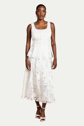 Coast Peplum Hem Button Down Lace Midi Dress in Ivory at Nordstrom, Size 12