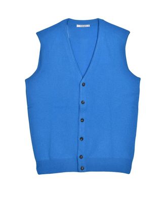 KANGRA Light Blue Merino Wool Vest With Ribbed Edges And Button Closure