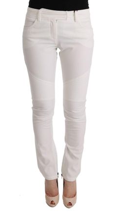 Ermanno Scervino White Cotton Slim Fit Casual Womens Pants