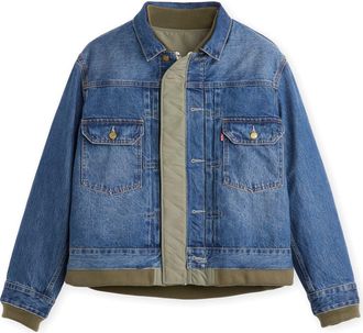 sacai Gender Inclusive Levis Denim x Nylon Twill Reversible Jacket in Blue/Khaki at Nordstrom, Size 3
