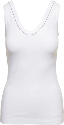 Brunello Cucinelli Witte Katoenen Tanktop met Monile Detail - Dames - Tops zonder mouwen - Wit - S - Katoen - Tops