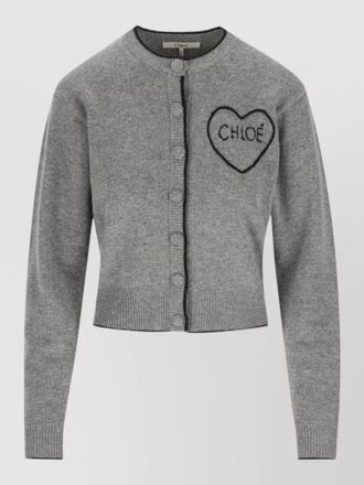 Chlo&eacute; logo cardigan contrast trims rib knit