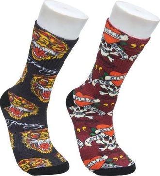 Ed Hardy 360 Print Full Cushion Crew Sock 2-Pack in Red at Nordstrom