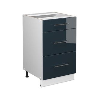 Vicco Mueble Bajo De Cocina Fame-line, Azul Oscuro Alto Brillo, 50 Cm Sin Encimera, Vicco