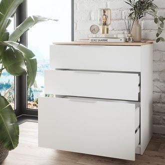 Vicco Aparador Betti, Blanco/sonoma, 80 X 90 Cm Con 3 Cajones